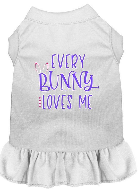 Every Bunny Loves me Screen Print Dog Dress White Med